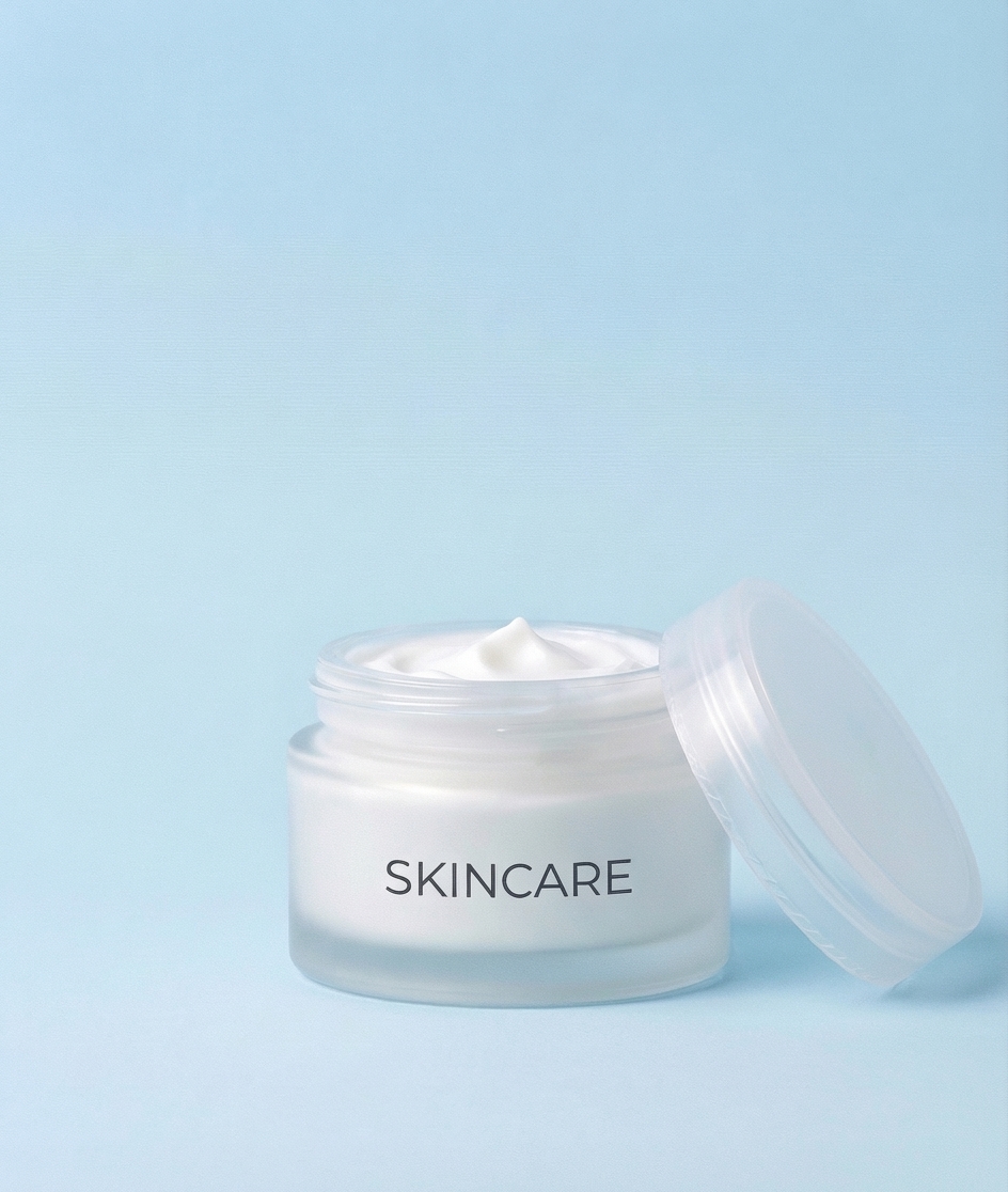 Raw product photo of skincare bottle before AI editing